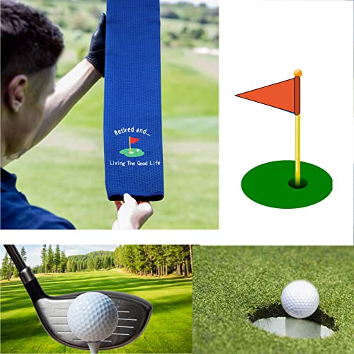 PXTIDY Funny Retired Gift Retirement Golf Towel for Women Men Retired and Living The Good Life Retired Golfer Gift Golfing Golf Towel Enjoy Retirement Live Gift (Blue)