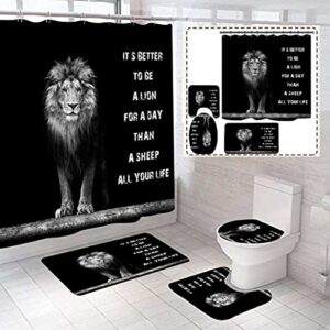 4 piece be a african black lion majestic brave king shower curtains sets with non-slip rugs, toilet lid cover and bath mat, bathroom sets with shower curtain and rugs and accessories