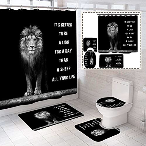 4 Piece Be a African Black Lion Majestic Brave King Shower Curtains Sets with Non-Slip Rugs, Toilet Lid Cover and Bath Mat, Bathroom Sets with Shower Curtain and Rugs and Accessories