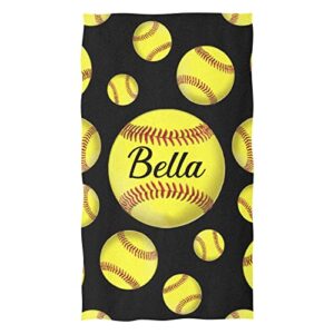 cuxweot custom personalized hand towels with name sport softball soft microfiber bath towel multipurpose for bathroom kitchen hotel gym spa (16 x 28 inches)