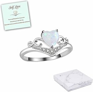 kintan self love silver opal heart ring, fashion opal silver heart cutout women promise engagement ring, zirconia rings gift jewelry for women and girls (us6)