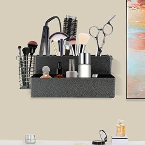 BUSOKIP Hair Tool Organizer/Hair Dryer Holder Wall Mount. Large Bathroom Sink Organizer Countertop Hot Tool Holder for Curling Iron, Blow Dryer, Straightener, Flat Iron. Black Ripple Elegant