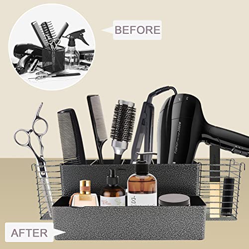 BUSOKIP Hair Tool Organizer/Hair Dryer Holder Wall Mount. Large Bathroom Sink Organizer Countertop Hot Tool Holder for Curling Iron, Blow Dryer, Straightener, Flat Iron. Black Ripple Elegant