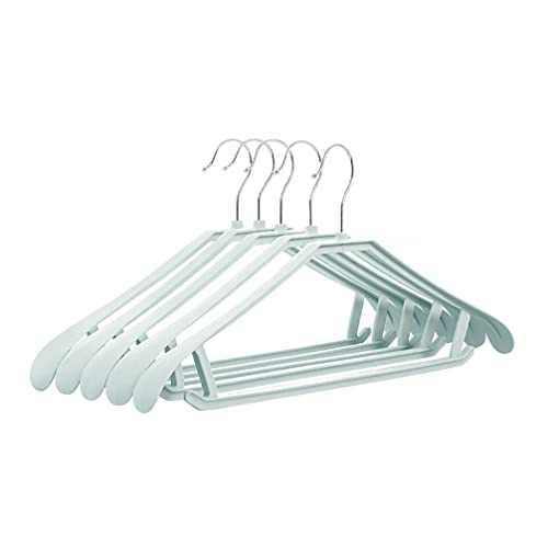 DOITOOL Plastic Hangers with Bar Hooks, 5Pcs Non- Slip Wide Shoulder Hangers, Slim& Space Saving Clothes Hanger for Jackets, Suits, Coats, Pants, Dress, 360- Rotating Swivel Hook (Blue)