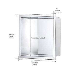 12“ X 12” DecoMust Stainless Steel Shower Niche Shelf Easy to Install, Perfect for Shampoo and Soap Storage