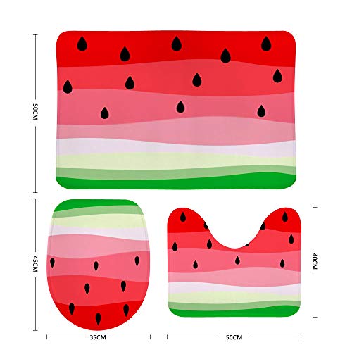 ZHIMI Bathroom Rugs Set Non Slip 3 Piece ﻿Fresh Watermelon Microfiber Bath Combo Mat and Toilet Lid Cover