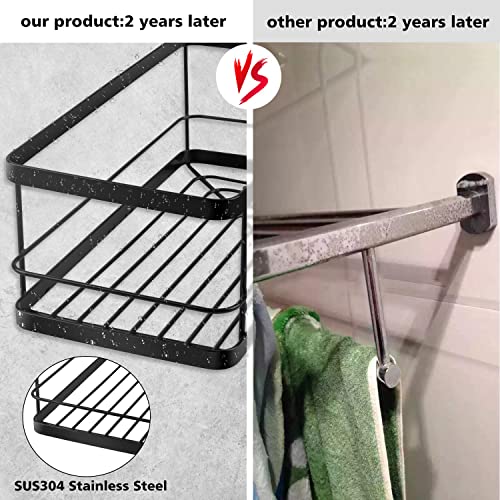 Adhesive Corner Shower Caddy,2 Pack Bathroom Corner Shower Basket Shelf With 6 Hooks Stainless Steel Shower Storage Organizer Shampoo Holder, No Drilling Shower Shelf Basket Bathroom Shelf Rack