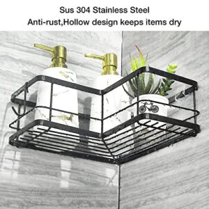 Adhesive Corner Shower Caddy,2 Pack Bathroom Corner Shower Basket Shelf With 6 Hooks Stainless Steel Shower Storage Organizer Shampoo Holder, No Drilling Shower Shelf Basket Bathroom Shelf Rack