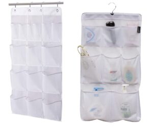 misslo mesh shower organizer hanging 15 pockets over the door bathroom storage + 8 pockets mesh shower organizer