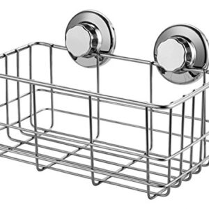 SANNO Suction Cup Shower Caddy Bath Wall Shelf, Deep Bathroom Basket Large Shower Caddy Bath Organizer Kitchen Storage Basket for Gel Holder Bathroom Storage Shampoo, Conditioner -Stainless Steel