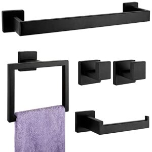 5-pieces matte black bathroom hardware accessories set, sus304 stainless steel bath towel bar set, towel racks for bathroom wall mounted.