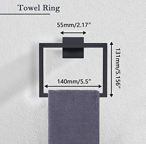 5-Pieces Matte Black Bathroom Hardware Accessories Set, SUS304 Stainless Steel Bath Towel Bar Set, Towel Racks for Bathroom Wall Mounted.