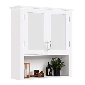 vivijason wall mounted bathroom cabinet, over the toilet space saver storage cabinet, medicine wall cabinet storage organizer, cottage collection wall cabinet with 2 doors & adjustable shelf (white)