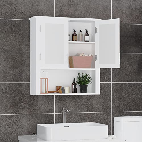 VIVIJASON Wall Mounted Bathroom Cabinet, Over The Toilet Space Saver Storage Cabinet, Medicine Wall Cabinet Storage Organizer, Cottage Collection Wall Cabinet with 2 Doors & Adjustable Shelf (White)