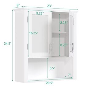 VIVIJASON Wall Mounted Bathroom Cabinet, Over The Toilet Space Saver Storage Cabinet, Medicine Wall Cabinet Storage Organizer, Cottage Collection Wall Cabinet with 2 Doors & Adjustable Shelf (White)