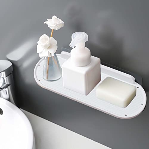 Floating Wall Shelves Bathroom Shampoo Shelf Nails Kitchen Jar Shelves Shower Caddy for Living Room and Home Bathroom Toilet, White