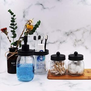 Nuscen Mason Jar Bathroom Accessories (Set of 4) Lotion Soap Dispenser,2 Apothecary Jars,Toothbrush Holder,Rustic Farmhouse Decor,Multifunction Storage Countertop Vanity Organizer Jars