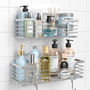 Azzuro 2 Pack Shower Caddy Bathroom Shelf, No Drilling Adhesive Bathroom Shower Organizer Shelves, Rustproof Stainless Steel Shower Rack, Wall Mounted Shower Basket with Hooks