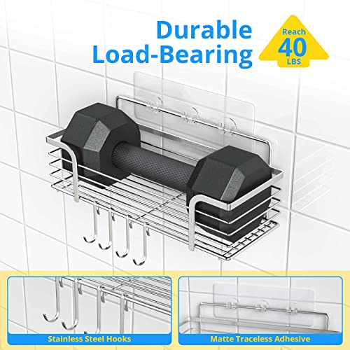 Azzuro 2 Pack Shower Caddy Bathroom Shelf, No Drilling Adhesive Bathroom Shower Organizer Shelves, Rustproof Stainless Steel Shower Rack, Wall Mounted Shower Basket with Hooks