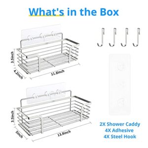 Azzuro 2 Pack Shower Caddy Bathroom Shelf, No Drilling Adhesive Bathroom Shower Organizer Shelves, Rustproof Stainless Steel Shower Rack, Wall Mounted Shower Basket with Hooks