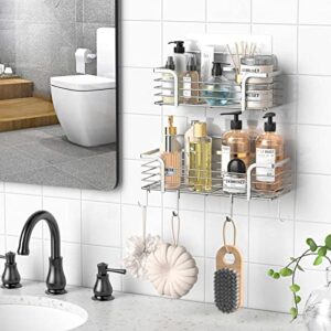 Azzuro 2 Pack Shower Caddy Bathroom Shelf, No Drilling Adhesive Bathroom Shower Organizer Shelves, Rustproof Stainless Steel Shower Rack, Wall Mounted Shower Basket with Hooks