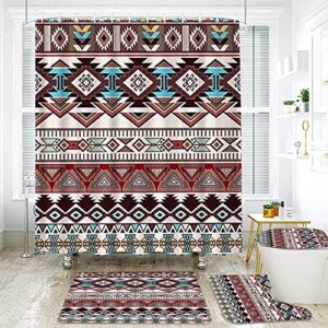 4 pcs shower curtain sets with rugs aztec american southwestern native navajo ethnic tribal vintage boho geometric durable shower curtain sets with 12 hooks waterproof shower curtain for bathroom set