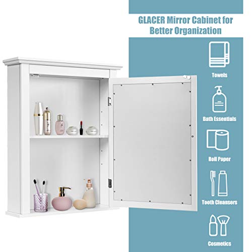 GLACER Bathroom Mirror Cabinet, Wall Mounted Storage Cabinet with Mirror Door and Adjustable Shelf, Mirrored Medicine Cabinet for Bathroom, Living Room, Cloakroom, 22 x 6 x 27.5 inches (White)