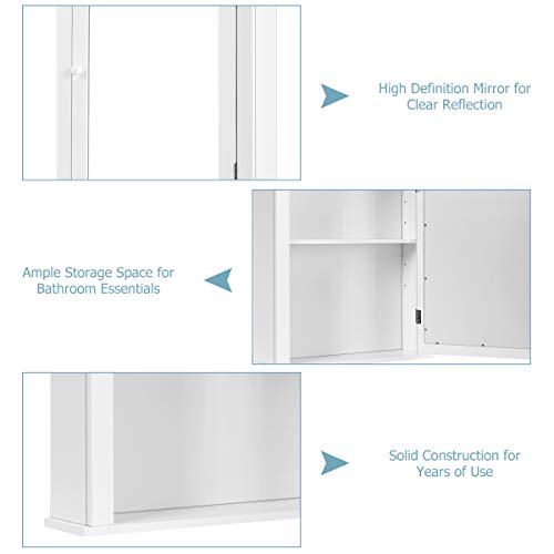 GLACER Bathroom Mirror Cabinet, Wall Mounted Storage Cabinet with Mirror Door and Adjustable Shelf, Mirrored Medicine Cabinet for Bathroom, Living Room, Cloakroom, 22 x 6 x 27.5 inches (White)