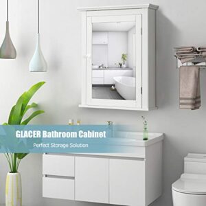 GLACER Bathroom Mirror Cabinet, Wall Mounted Storage Cabinet with Mirror Door and Adjustable Shelf, Mirrored Medicine Cabinet for Bathroom, Living Room, Cloakroom, 22 x 6 x 27.5 inches (White)