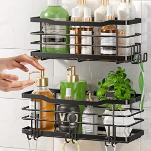 adhesive shower caddy bathroom organizer, high guardrail shower shelf for inside shower with 5 hooks, no drilling shower organizer rustproof stainless steel wall mounted shower shelve - 2 pack