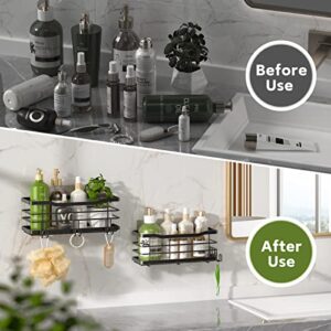 Adhesive Shower Caddy Bathroom Organizer, High Guardrail Shower Shelf for Inside Shower with 5 Hooks, No Drilling Shower Organizer Rustproof Stainless Steel Wall Mounted Shower Shelve - 2 Pack