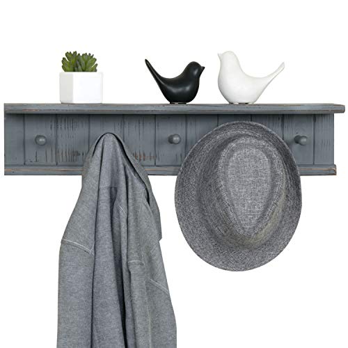 MyGift Wall Mounted Gray Wood Bathroom Shelf Organizer and Towel Rack with 5-Hook