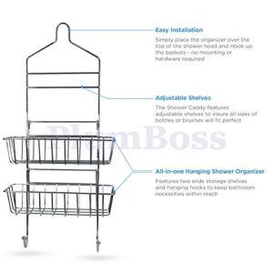 Plumboss E2050 Shower Caddy Over Shower Head Basket Shelf with Hooks for Hanging Sponge and Razor,Shampoo Holder Organizer Stainless Steel Chrome