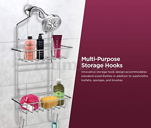 Plumboss E2050 Shower Caddy Over Shower Head Basket Shelf with Hooks for Hanging Sponge and Razor,Shampoo Holder Organizer Stainless Steel Chrome