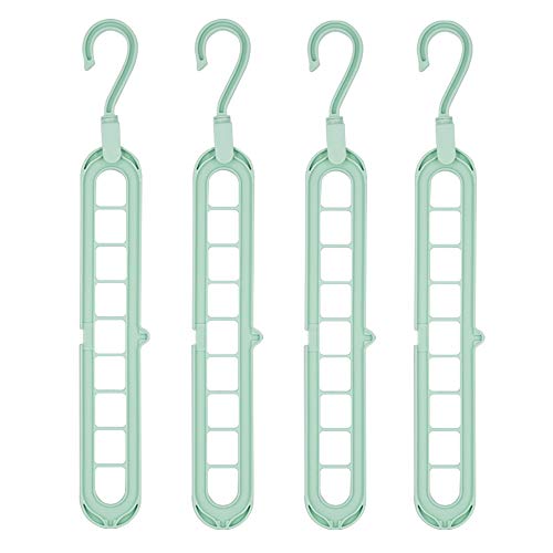 JQDZ Space Saving Hangers 9-Hole Magic Hanger Closet Organizer Hanger Home Storage Hangers(4 Pack) (Green)