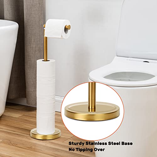 Toilet Paper Holder Stand Bathroom Toilet Paper Storage for 4 Paper Rolls with Heavy Base, Free Standing Toilet Paper Roll Holder (Gold)