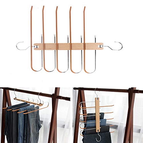 XUANSHUO Space Saving Hangers Metal Magic Hangers Closet Wardrobe Clothing Hanger Organizer，Updated Hook Design (Wooden Pant Hanger)