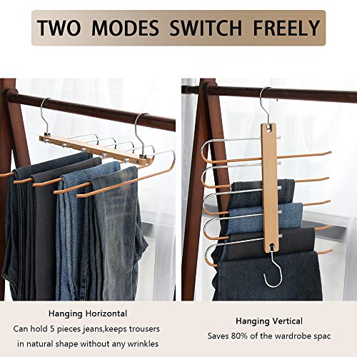 XUANSHUO Space Saving Hangers Metal Magic Hangers Closet Wardrobe Clothing Hanger Organizer，Updated Hook Design (Wooden Pant Hanger)