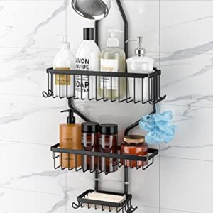 HYSEYY Shower Caddy Over Shower Head Hanging Shower Caddy for Bathroom, No Drilling Rustproof Stainless Steel Hanging Shower Organizer with Soap Holder, 10 Hooks, Large Capacity for Whole Family