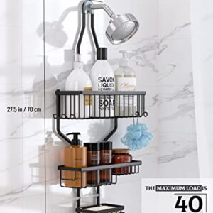 HYSEYY Shower Caddy Over Shower Head Hanging Shower Caddy for Bathroom, No Drilling Rustproof Stainless Steel Hanging Shower Organizer with Soap Holder, 10 Hooks, Large Capacity for Whole Family