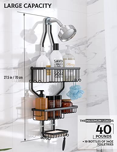 HYSEYY Shower Caddy Over Shower Head Hanging Shower Caddy for Bathroom, No Drilling Rustproof Stainless Steel Hanging Shower Organizer with Soap Holder, 10 Hooks, Large Capacity for Whole Family