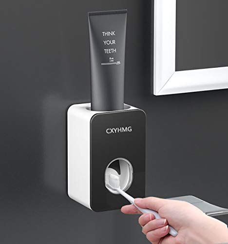 CXYHMG Toothpaste Dispenser, 2 PCS Automatic Toothpaste Squeezer Dispenser for Kids & Family Shower, is Wall Mount Bathroom Accessories with Super Sticky Suction Pad. (Black-Grey)