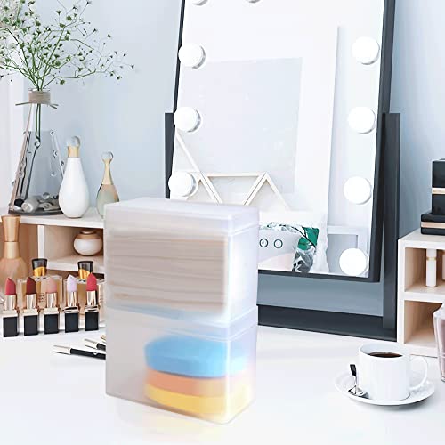 Cotton Swab Holder 2-Pcs Bathroom Canisters, Clear Plastic Storage Box With Hinged Lids, Makeup Organizer-Suitable for Q-Tips, Cotton Balls, Cotton Pads, Lipsticks, Cosmetics (2 Middle Boxs)