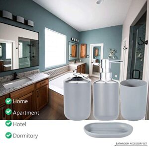 Bathroom Accessory Set 4 Pcs Plastic Bathroom Decor Toothbrush Holder Toothbrush Cup Soap Dispenser Soap Dish Farmhouse Decor Bathroom Home Decor Craft (Grey)