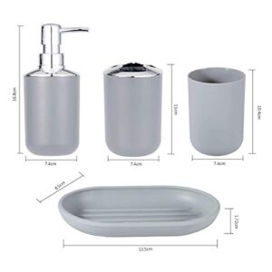 Bathroom Accessory Set 4 Pcs Plastic Bathroom Decor Toothbrush Holder Toothbrush Cup Soap Dispenser Soap Dish Farmhouse Decor Bathroom Home Decor Craft (Grey)