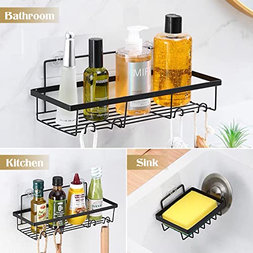 2-pack Shower Self Adhesive Shelf, Shower Caddy Bathroom Shelf with 2 Hooks & 2 Soap Dishs, Wall Mounted Stainless Steel Shower Rack No Drilling Shower Holder Organizer