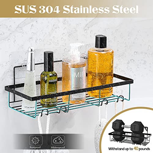 2-pack Shower Self Adhesive Shelf, Shower Caddy Bathroom Shelf with 2 Hooks & 2 Soap Dishs, Wall Mounted Stainless Steel Shower Rack No Drilling Shower Holder Organizer