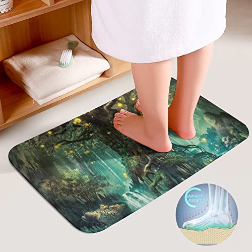 3 Piece Bathroom Rugs Set,Forest Fairy Tales Lanterns and Waterfalls Under Fantasy Large,Bath Rugs with U Contour Toilet Mat and Rugs Bath Mats Set,Bath Rugs Runner for Bathroom