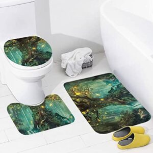 3 Piece Bathroom Rugs Set,Forest Fairy Tales Lanterns and Waterfalls Under Fantasy Large,Bath Rugs with U Contour Toilet Mat and Rugs Bath Mats Set,Bath Rugs Runner for Bathroom