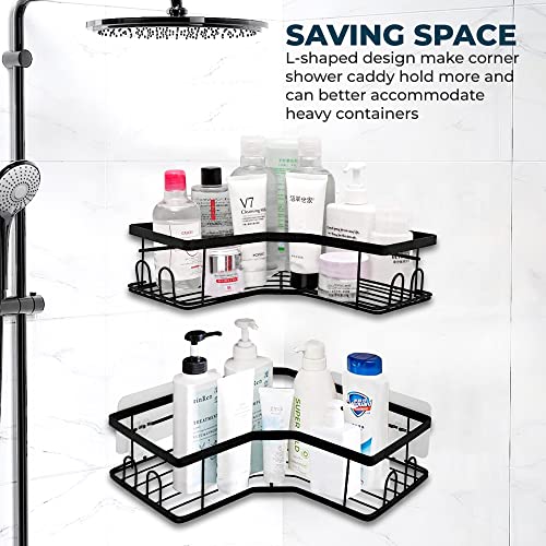 Corner Shower Caddy Organizer - 2 Pack, Rustproof Stainless Steel Shower Caddy with No Drill & Traceless Adhesive, Large Capacity & Durable Design in Black